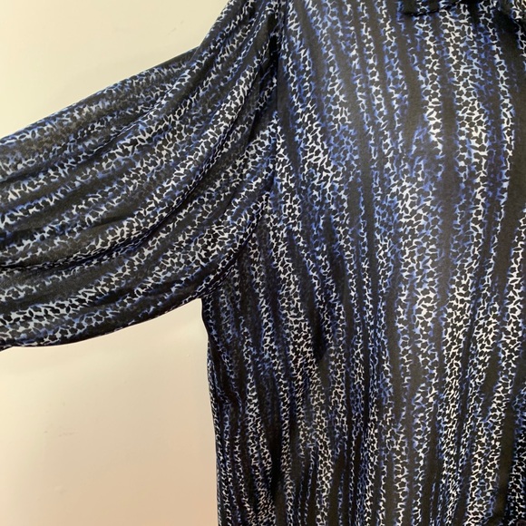 Michael Kors Animal Print Button Down Navy and White Blouse - Picture 7 of 11